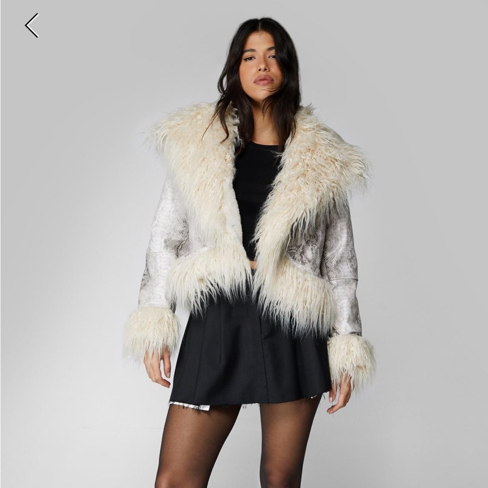 Snake Faux Mongolian Fur Aviator Jacket